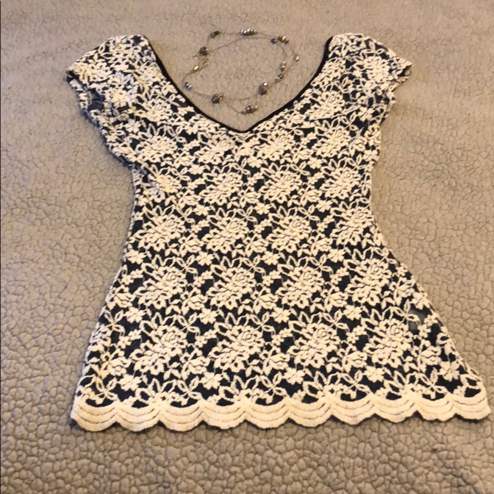 Lace / Crochet Navy Blue Top